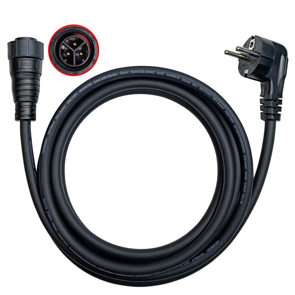 3Pin M25 Male AC Power Cable with EU Socket Plug Type