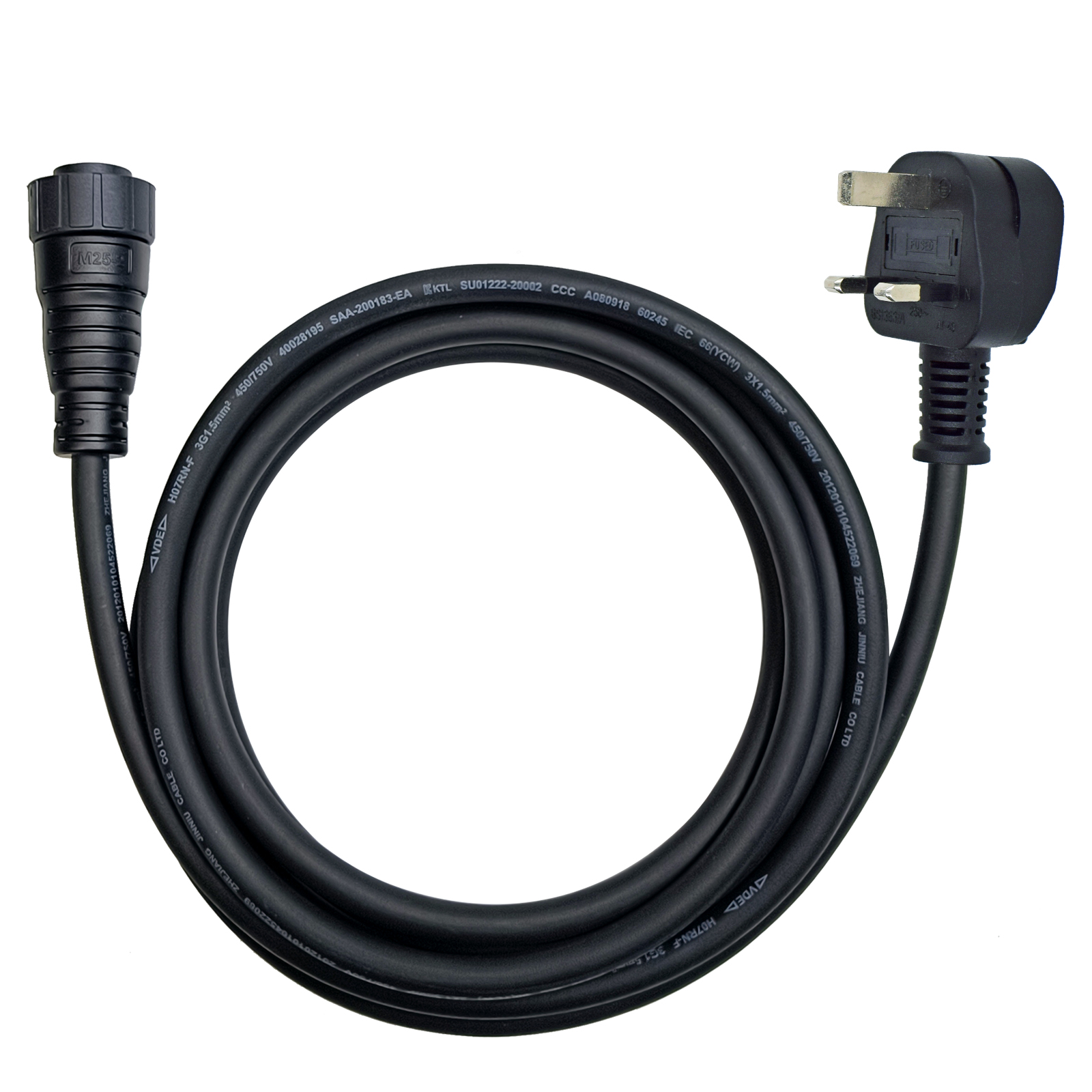 3M UK Plug AC Solar Cable with M25 Male Connector Micro Inverter Power Cable